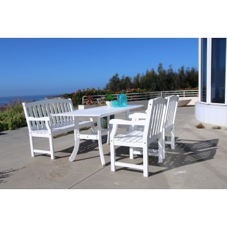 Bradley Outdoor 4-piece Wood Patio Dining Set with 4-foot Bench in White - Lifestyle