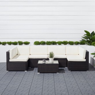 Venice 6-piece Classic Outdoor Wicker Sectional Sofa in Black with Seat and Back Cushion - Front View