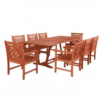 Vifah Malibu Outdoor 9-piece Wood Patio Extendable Table Dining Set - White BG