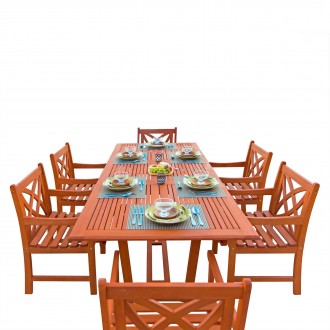 Malibu Outdoor 7-piece Wood Patio Dining Set with Extension Table - White BG