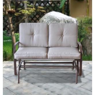 Bellini Home and Garden Tolentino Loveseat Glider with Cushion- Brown Frame/Tan Cushion Garden View