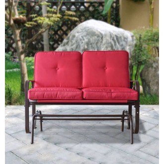Bellini Home and Garden Tolentino Loveseat Glider with Cushion- Brown Frame/Red Cushion