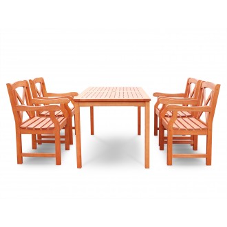 Malibu Eco-friendly 5-piece Outdoor Hardwood Dining Set with Rectangle Table and Arm Chairs - Front