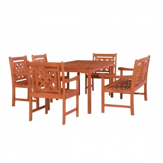 Malibu Outdoor 6-piece Wood Patio Rectangular Table Dining Set - White BG