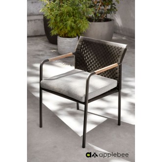 Alfresco Home Elle Belt Dining Armchair w/ Teak Arm Rests | Cushion Inclusive - Lifestyle