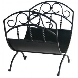 Mr. Bar-B-Q UniFlame® Black Wrought Iron Log Holder with Scrolls