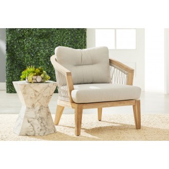 Essentials For Living Web Outdoor Club Chair - Taupe & White Flat Rope Performance Pumice, Gray Teak - Lifestyle