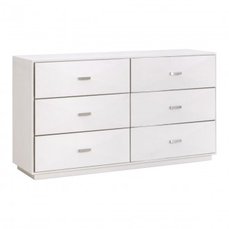 Essentials For Living Wynn Shagreen 6-Drawer Double Dresser - Pearl Shagreen, Brushed Stainless Steel - Front Side Angle