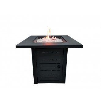 Crawford and Burke Ansley Black Metal Square Fire Pit with Glass Rocks, Frontview