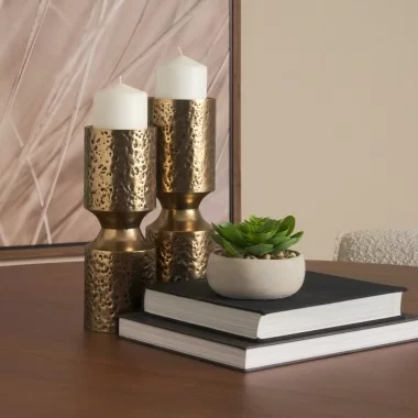 Mercana Akira Hammered Gold Metal Pillar Candle Holder
