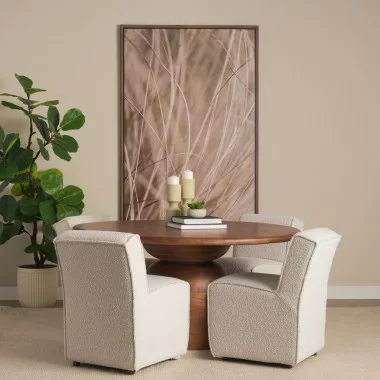 Mercana Atlas 60" Warm Mid-Brown Wood Stacked Pedestal Base Round Dining Table