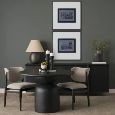 Mercana Atlas 42" Black Wood Stacked Pedestal Base Round Dining Table