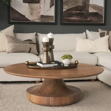 Mercana Arno Warm Mid-Brown Wood Sculptural Round Coffee Table