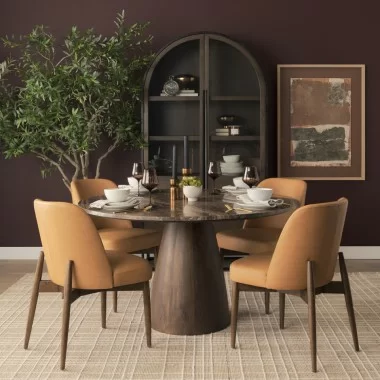 Mercana Abbie Slope Curved Back Tan Leather Dining Side Chair Set