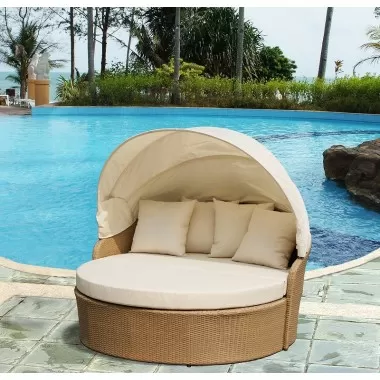 Blueczy Day All-Weather Wicker Leisure Bed with Cushions