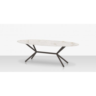 DecoScapes Oliver Oval Rimless Porcelain Dining Table - Angled