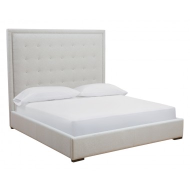 Sunpan Jackie Bed - King With Silver Linen - Angled with Cushion