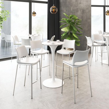 Zuo Modern Ace Barstool in White and Silver - Lifestyle 2