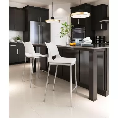 Zuo Modern Ace Counter Stool in White and Silver - Lifestyle