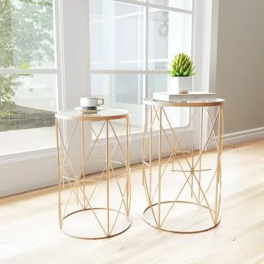 Zuo Modern Hadrian Side Table Set in Gold - Lifestyle