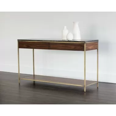 Sunpan Stamos Console Table - Gold - Zebra Brown - Lifestyle