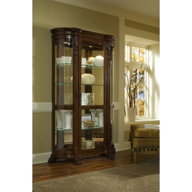 Pulaski Furniture Lighted Curved Front 4 Shelf Curio Cabinet in Maple Brown Room View