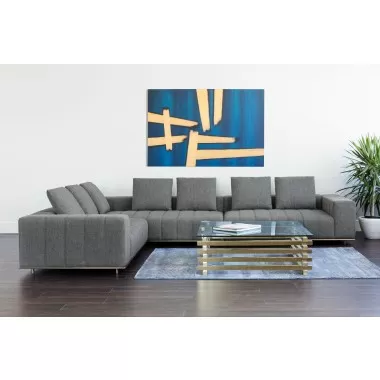 Sunpan Flora Sectional With Antique Brass Frame in Milestone Charcoal - Lifestyle