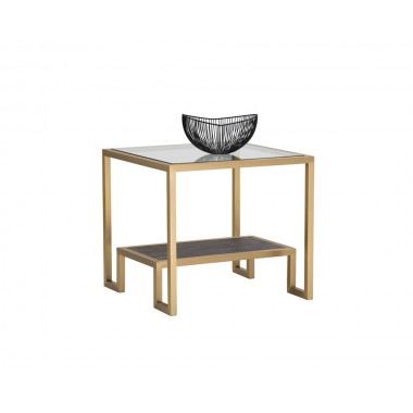 Sunpan Carver Side Table - Front Side Angle with Decor
