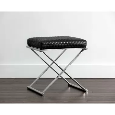 Sunpan Elena Ottoman - Black Leather - Lifestyle