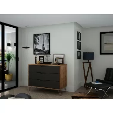 Manhattan Comfort Rockefeller 3-Drawer Grey Dresser (Set of 2)