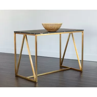 Sunpan Abel Counter Table - Gold - Black Marble - Angled