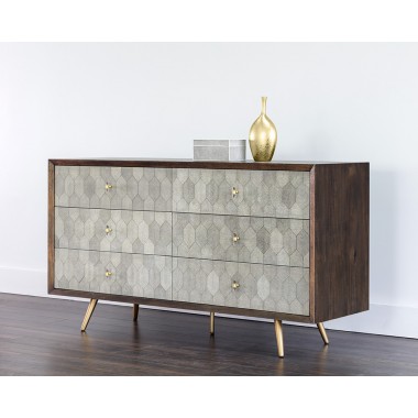 Aniston Dresser - Dark Mango - Shagreen Leather - Angled Lifestyle