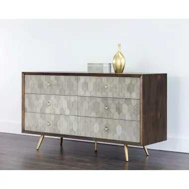Aniston Dresser - Dark Mango - Shagreen Leather - Angled Lifestyle