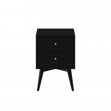 Alpine Furniture Flynn Mid Century Modern 2 Drawer Nightstand, Black - Front Angle