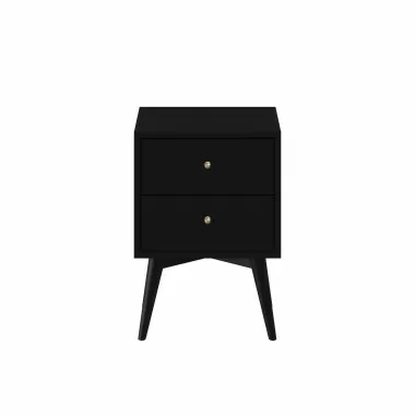 Alpine Furniture Flynn Mid Century Modern 2 Drawer Nightstand, Black - Front Angle