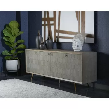 Sunpan Aniston Sideboard - Large In White Ceruze - Shagreen Leather - Lifestyle