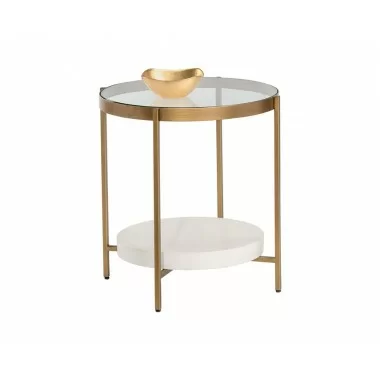 Sunpan Gia End Table - Front Side Angle with Decor