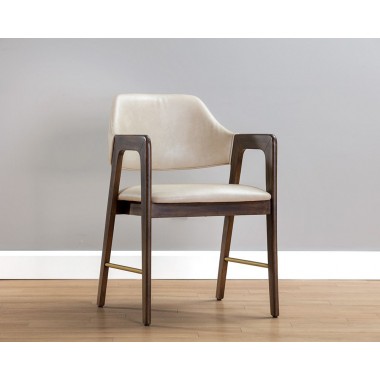 Sunpan Milton Dining Armchair - Bravo Cream/Leo Olive/ Polo Club Stone - Front Side Angle
