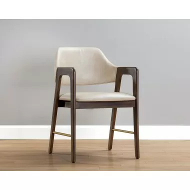Sunpan Milton Dining Armchair - Bravo Cream/Leo Olive/ Polo Club Stone - Front Side Angle