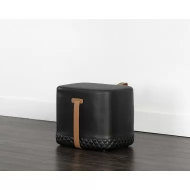 Sunpan Axio Ottoman - Napa Black / Napa Cognac - Lifestyle