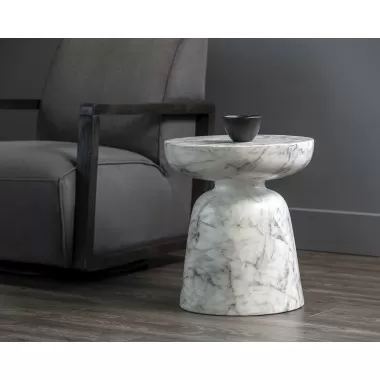 Sunpan Lucida End Table - Marble Look - White, Lifestyle