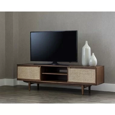 Sunpan Akita Media Console And Cabinet - Angled Lifestyle