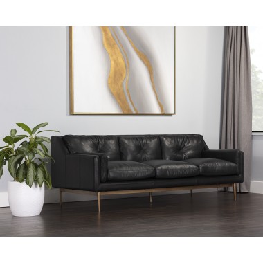  Sunpan Benton Sofa in Behike Ebony Leather - Lifestyle