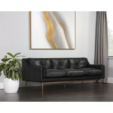  Sunpan Benton Sofa in Behike Ebony Leather - Lifestyle