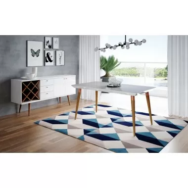 Utopia 62.99" Modern Beveled Rectangular Dining Table with Glass Top in White Gloss and Marble - Lifestyle