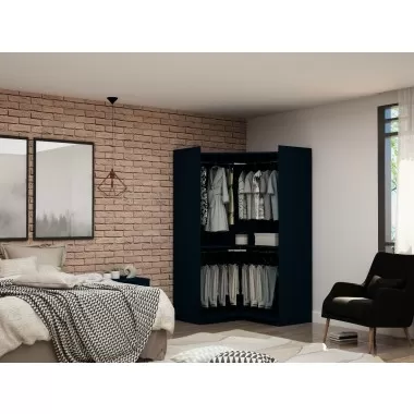Manhattan Comfort Mulberry Modern Open Corner Closet with 2 Hanging Rods in Tatiana Midnight Blue