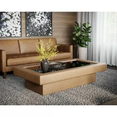 Sunpan Azelia Coffee Table in Camel Leather - Lifestyle 1