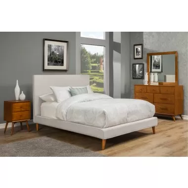 Alpine Furniture Britney Full Size Upholstered Platform Bed in Light Grey Linen - Lifestyle