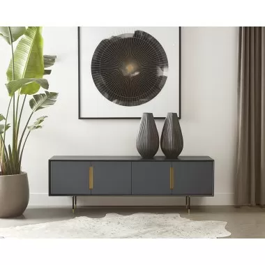Sunpan Danbury Media Console And Cabinet In Slate Navy - Lifestyle