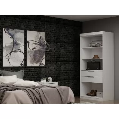 Manhattan Comfort Mulberry Open 1 Sectional Modern Armoire Wardrobe Closet with 2 Drawers in White